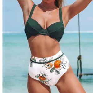 Cupshe High Waisted Bikini ~ Brand New Green & 🍊